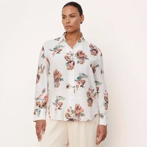 Vince Ikat Floral Relaxed Long-Sleeve Shirt Optic White Size 3X NEW